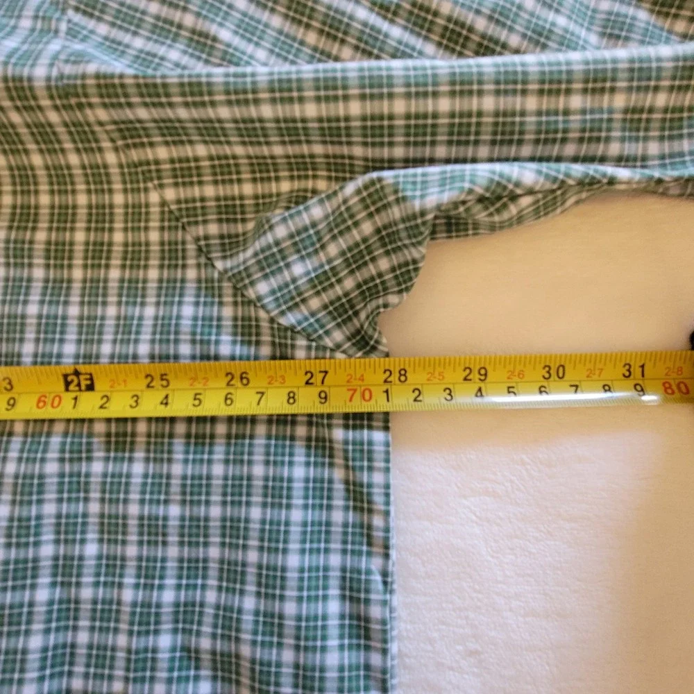 Wrangler Button Down Shirt Mens 2XL Green Plaid Wrinkle Resist Short‎ Sleeve